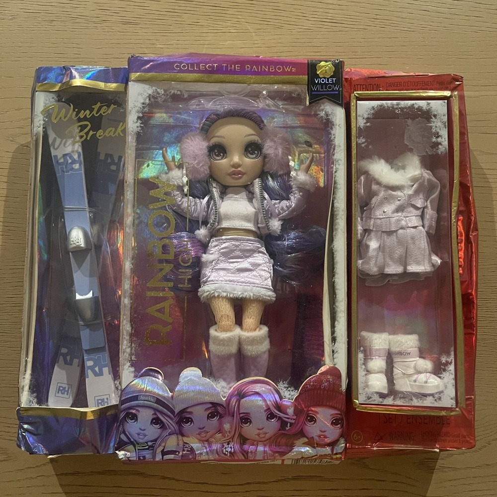 Brand New In Box Rainbow High Winter Break Violet Willow Doll Set Box Worn